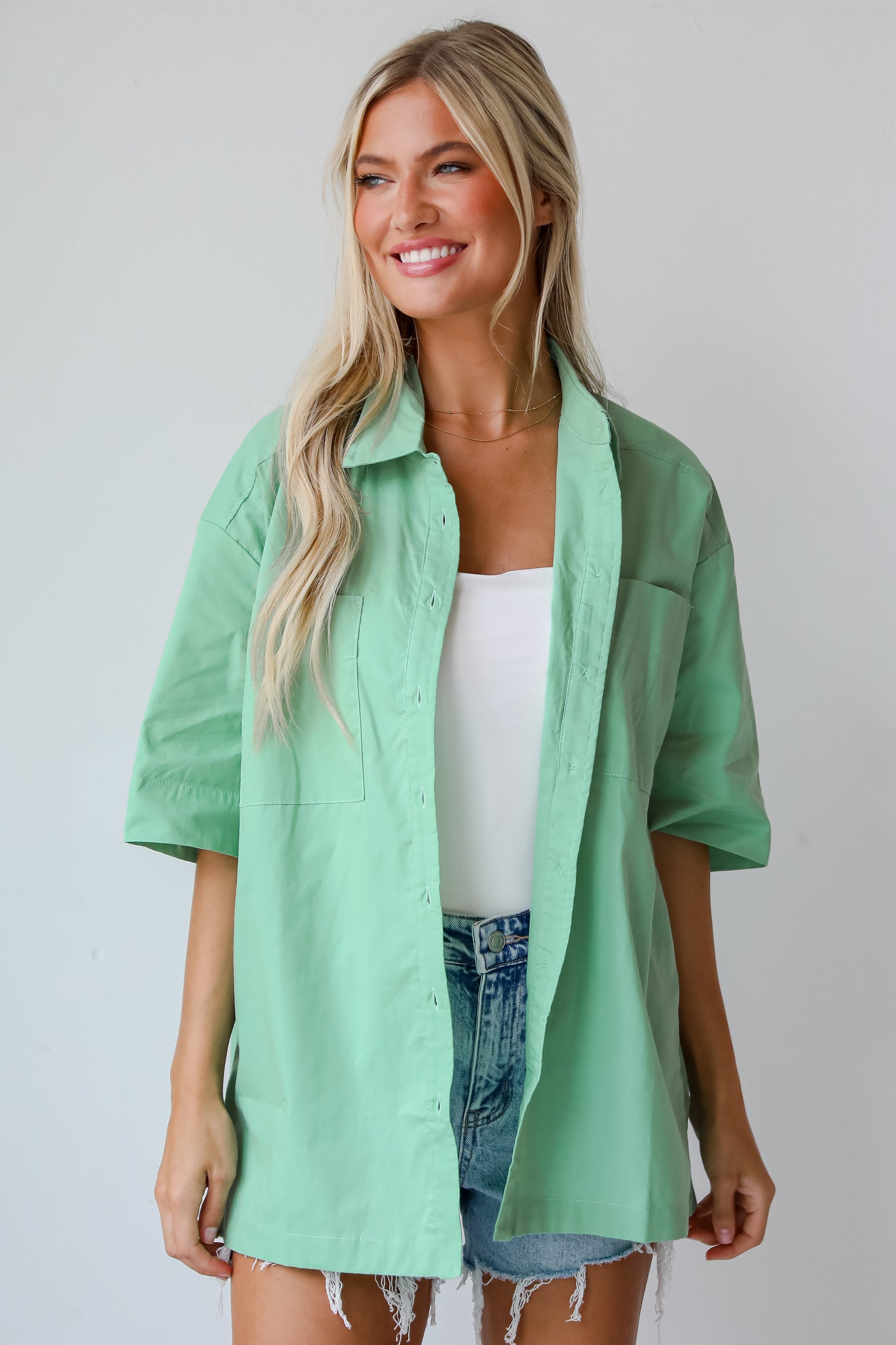 Totally Sensational Green Oversized Button-Up Blouse