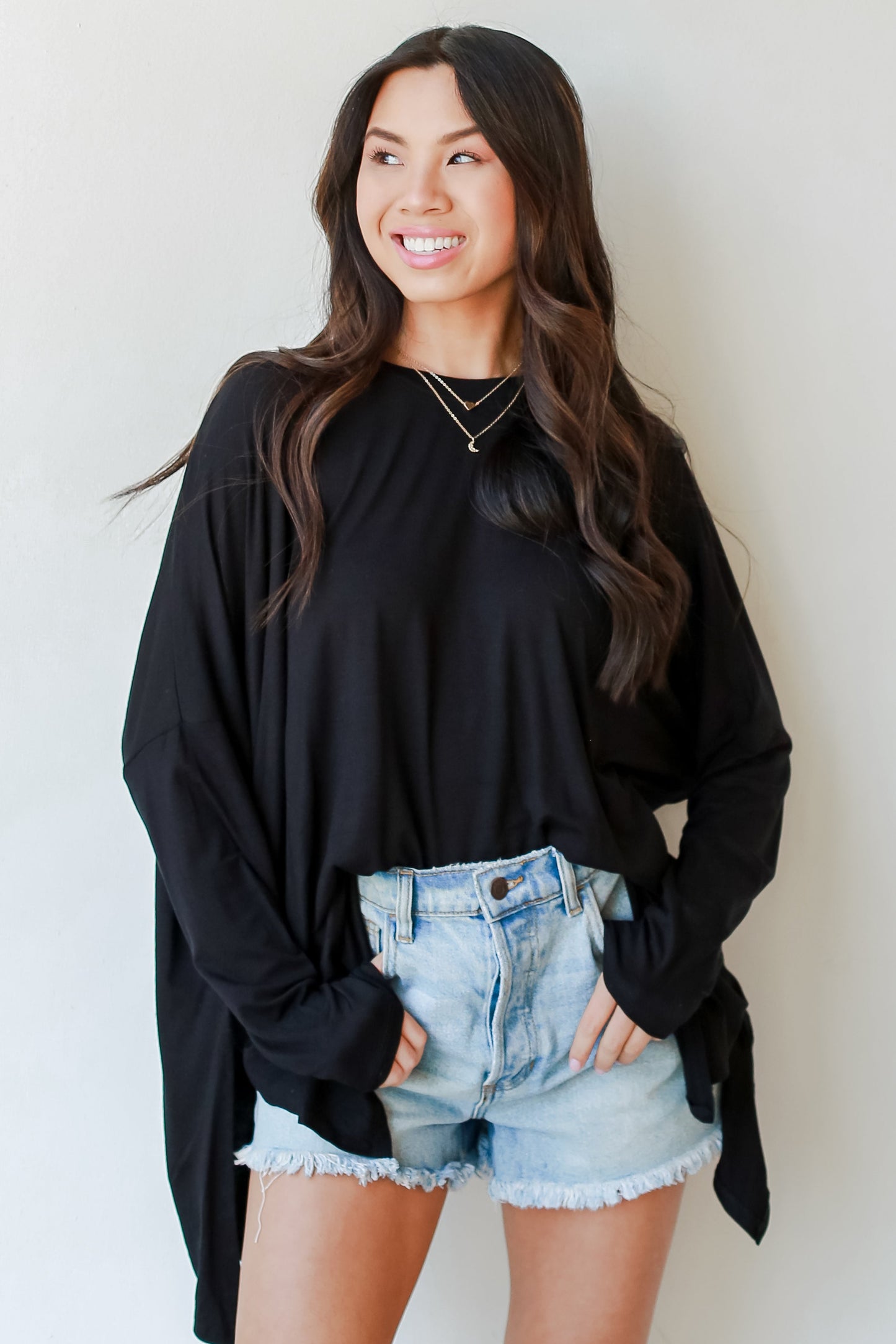 Oversized Jersey Knit Top in black