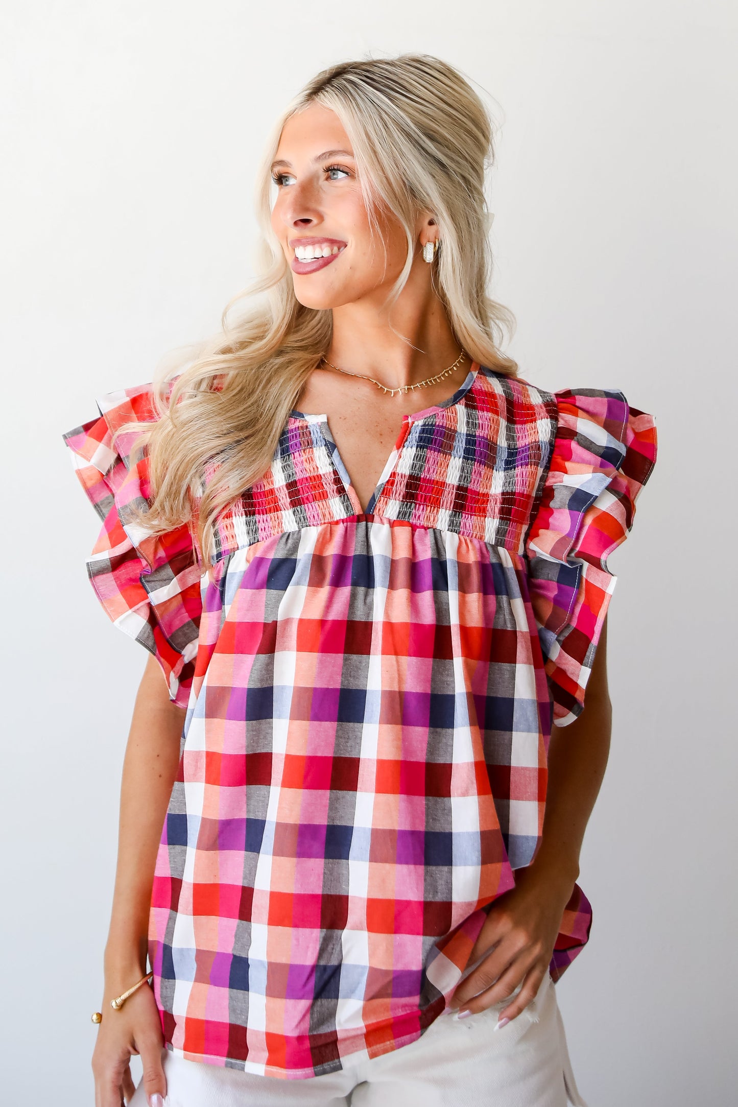 Fuchsia Plaid Blouse