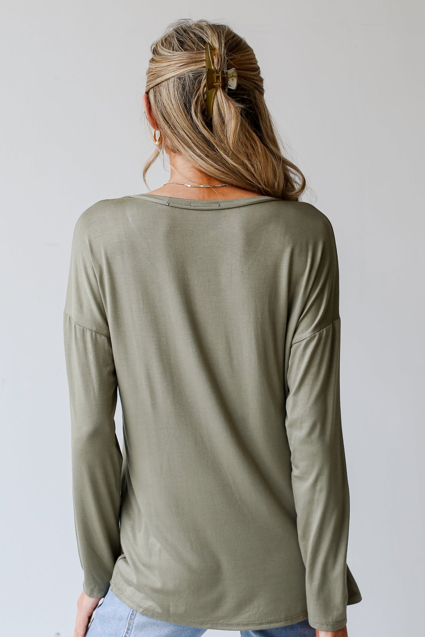 olive Pocket Tee back view