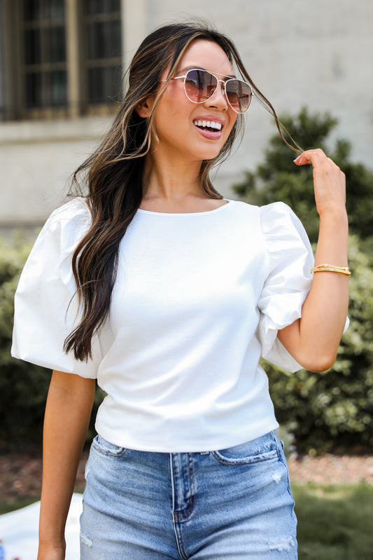 white Puff Sleeve Top