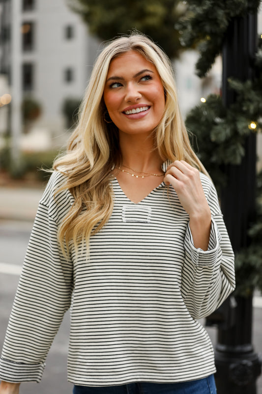 White Striped Knit Top